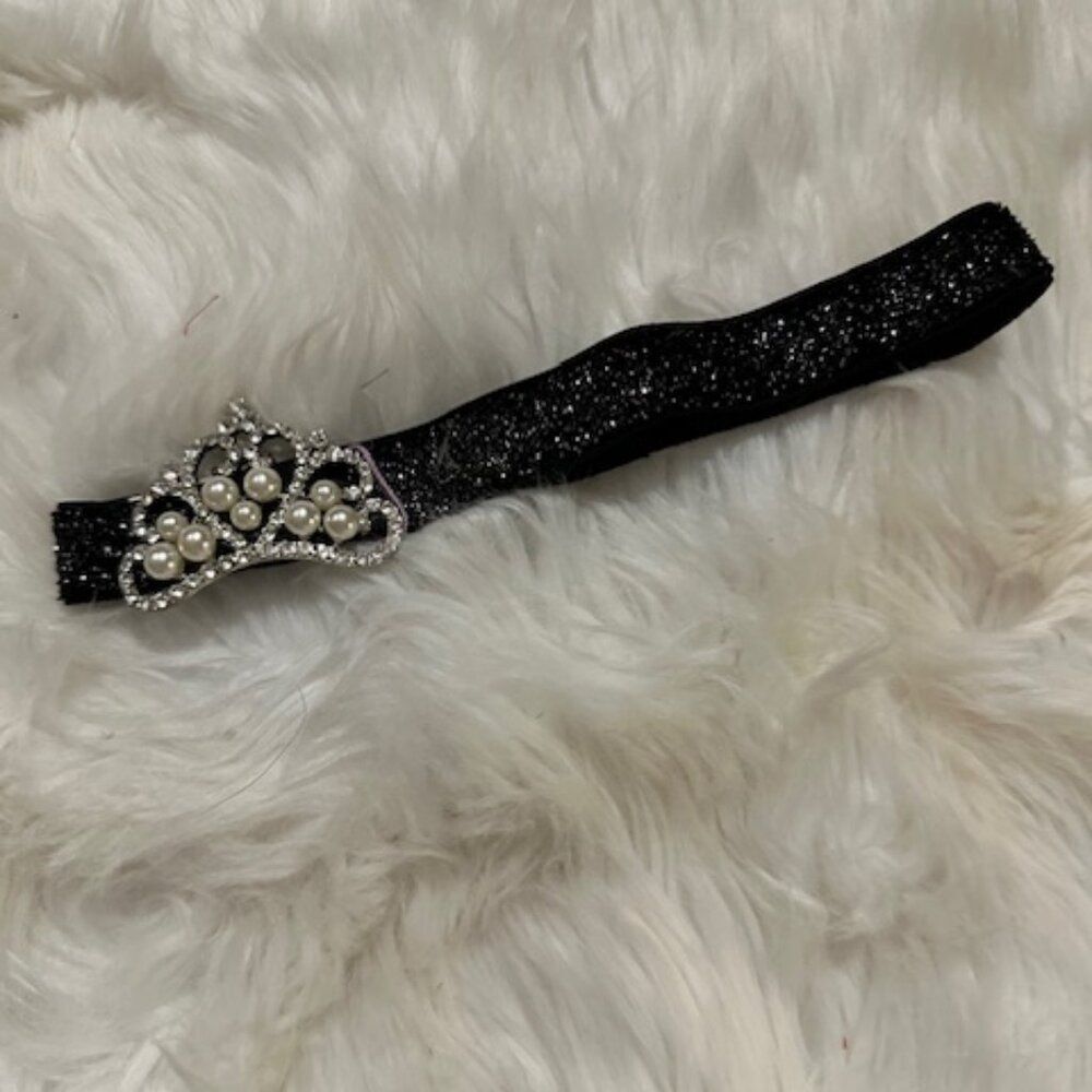 **** Pearl and Rhinestone Crown on Shimmer FOE Headband  7561  Handmade NWT Bout